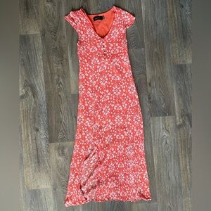 MINKPINK Rust Orange Floral Button Front Midi Dress Small Boho